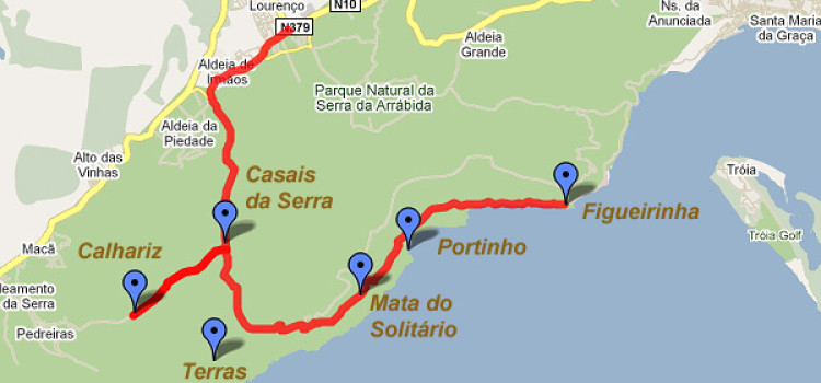 Map of bird watching sites in the Arrábida mountains Map of bird watching sites in the Arrábida mountains